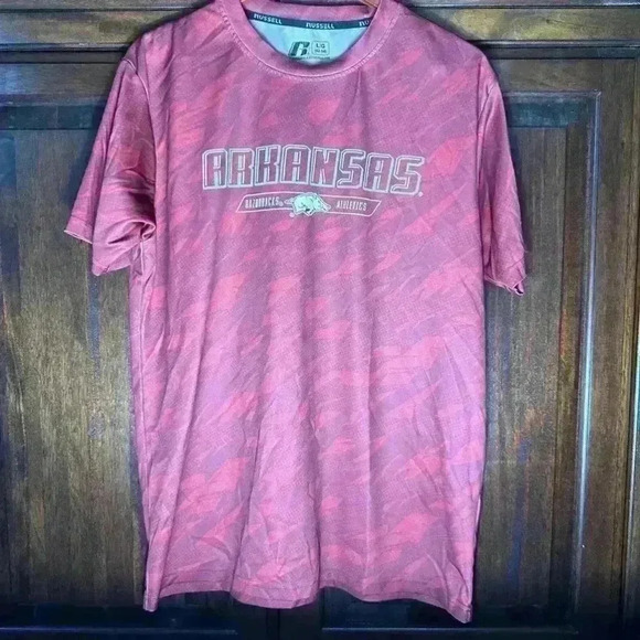 Arkansas Razorbacks Men's Russell T-Shirt / Size Large / Red & White - Picture 6 of 15